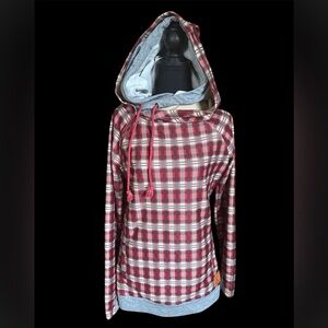 Ampersand Avenue Double Hooded Red Buffalo Plaid Sweatshirt Women’s Size Medium